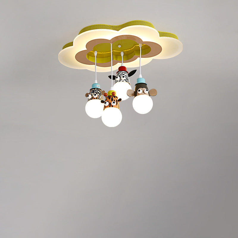 Modern Art Deco Cartoon Clouds Glass Iron LED Flush Mount Ceiling Light For Living Room