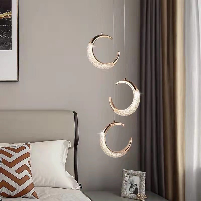 Contemporary Scandinavian Moon Circle Alloy PMMA LED Pendant Light For Bedroom