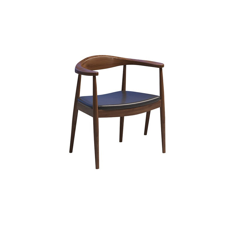 Silla de comedor con respaldo y reposabrazos en arco cuadrado de madera, cuero PU y esponja de simplicidad moderna para comedor 