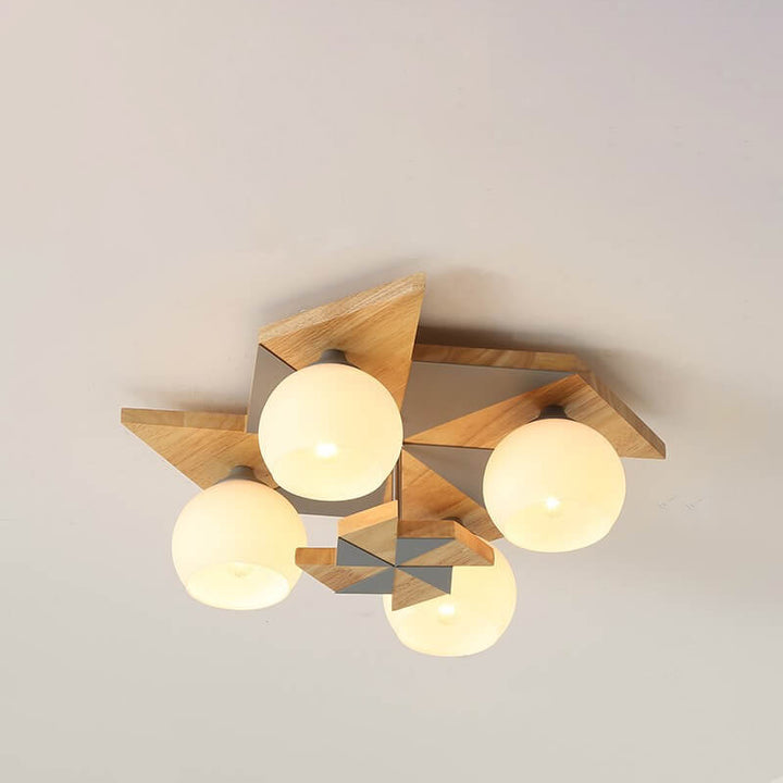 Scandinavian Modern Childlike Giraffe Diamond Pentagram Windmill Iron Wood Glass 4/5 Light Semi-Flush Mount Ceiling Light