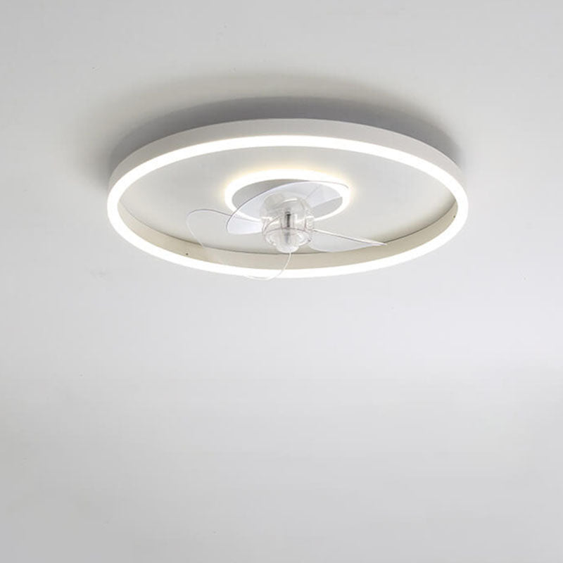 Contemporary Nordic Round Iron Silicone Aluminum Invisible LED Flush Mount Ceiling Fan Light For Living Room &amp; Bedroom