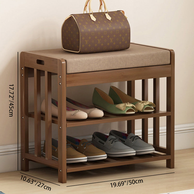 Rangement à chaussures moderne minimaliste en tissu rectangulaire en bambou et rotin à 2 étagères pour entrées 