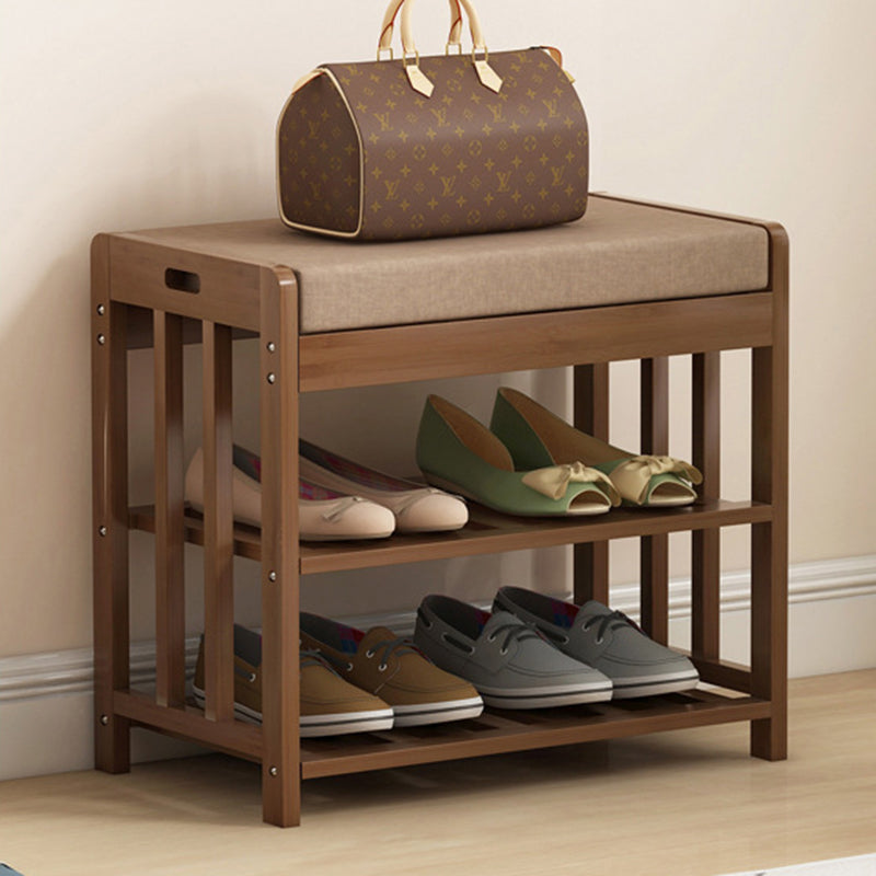 Rangement à chaussures moderne minimaliste en tissu rectangulaire en bambou et rotin à 2 étagères pour entrées 