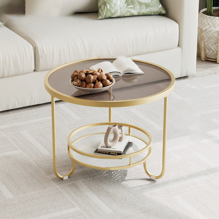 Table basse ronde en verre strié à la simplicité moderne, à deux niveaux, pour le salon 