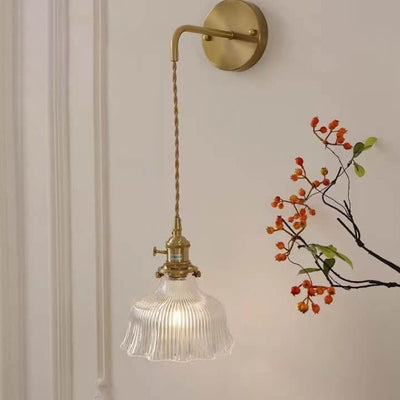 Nordic Modern Minimalist Flower Copper Glass 1-Light Wall Sconce Lamp