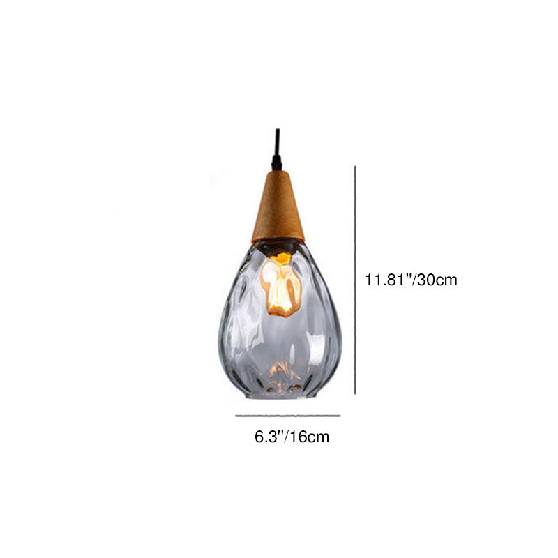 Moderne minimalistische runde Pendelleuchte mit 1 Flamme aus Holzglas mit Wasserwellenstruktur für das Schlafzimmer 
