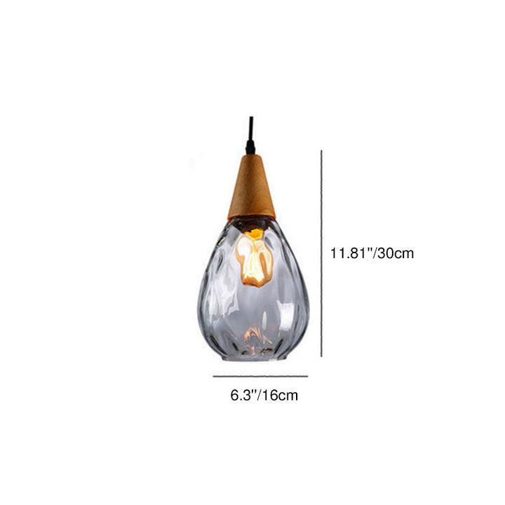 Moderne minimalistische runde Pendelleuchte mit 1 Flamme aus Holzglas mit Wasserwellenstruktur für das Schlafzimmer 