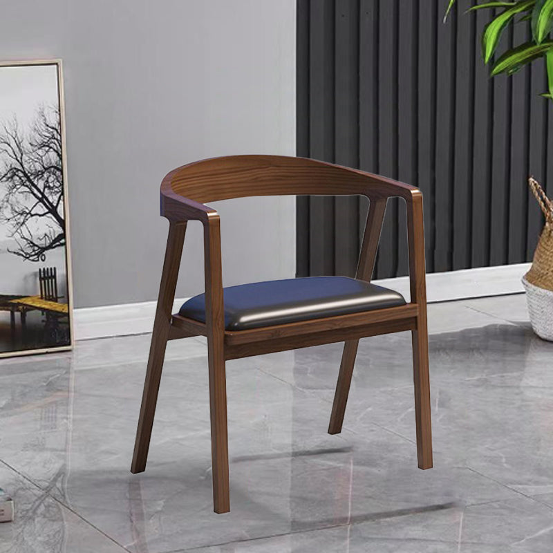 Silla de comedor con respaldo y reposabrazos en arco cuadrado de madera, cuero PU y esponja de simplicidad moderna para comedor 