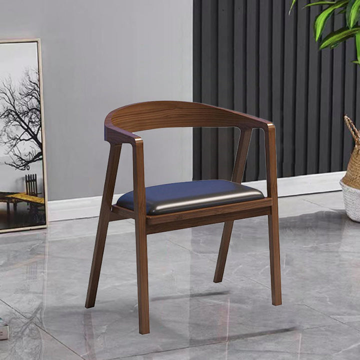 Modern Simplicity Rubberwood Cat Scratch Resistant Leather Sponge Square Arch Dining Chair Backrest Armrest For Dining Room
