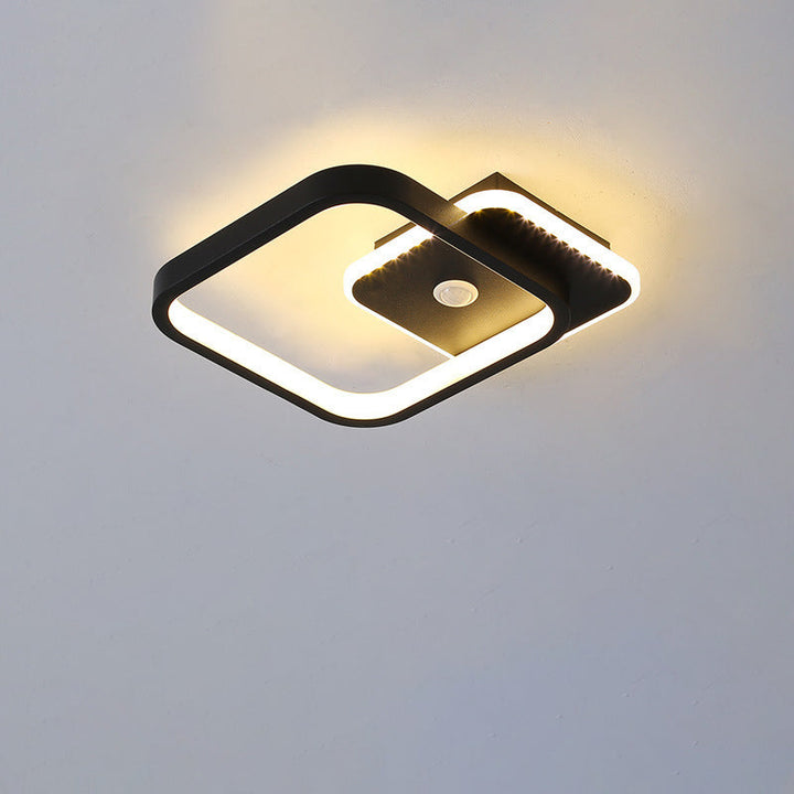 Plafonnier LED en fer aluminium PVC à montage affleurant rhombique rond minimaliste moderne pour salon 