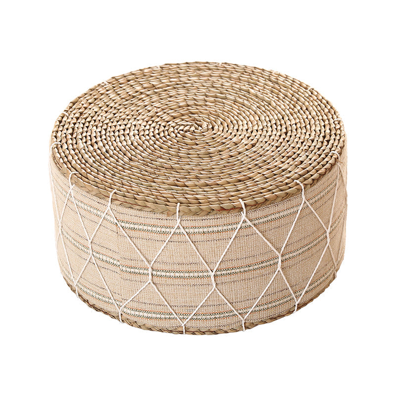 Contemporary Creative Round Cattail Fabric Low Stool For Living Room