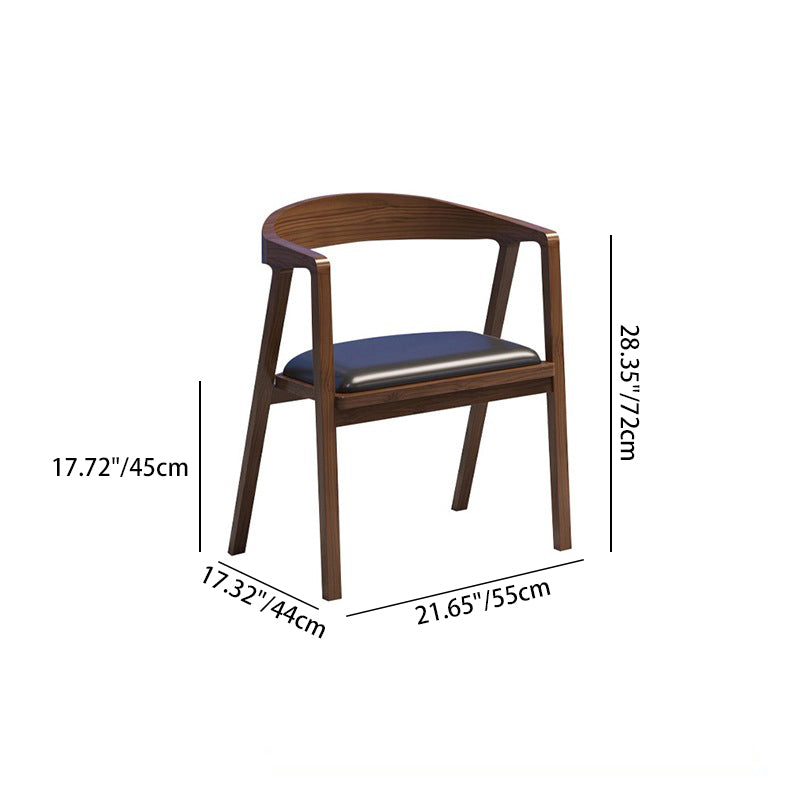 Silla de comedor con respaldo y reposabrazos en arco cuadrado de madera, cuero PU y esponja de simplicidad moderna para comedor 