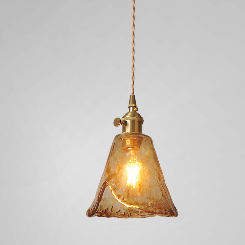Zeitgenössische Retro Messing geometrische quadratische Bernstein Glas Schatten 1-Licht Pendelleuchte für Wohnzimmer