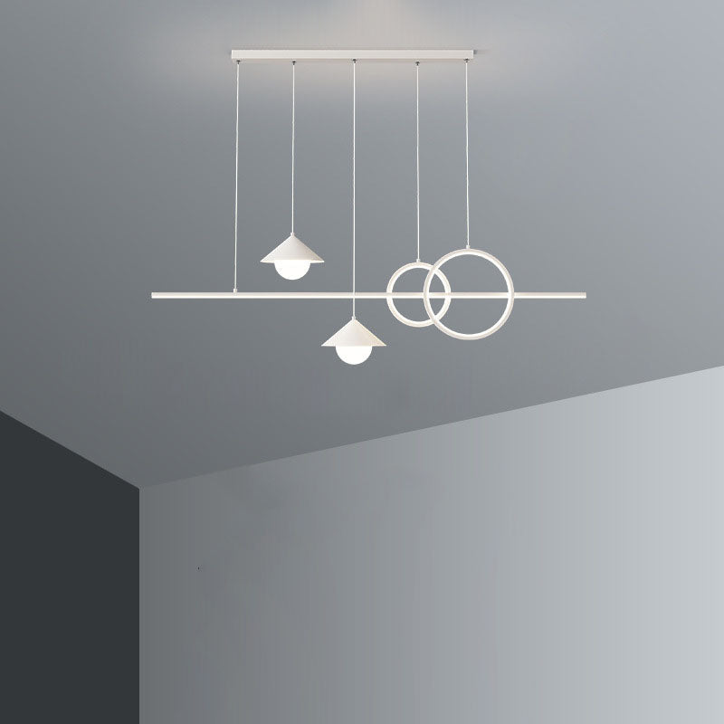 Moderne minimalistische Streifen Kegel Kreis Eisen Acryl LED Kronleuchter Insel Licht für Esszimmer 