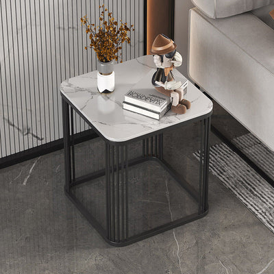 Table basse carrée moderne minimaliste en métal avec plateau en pierre pour salon 
