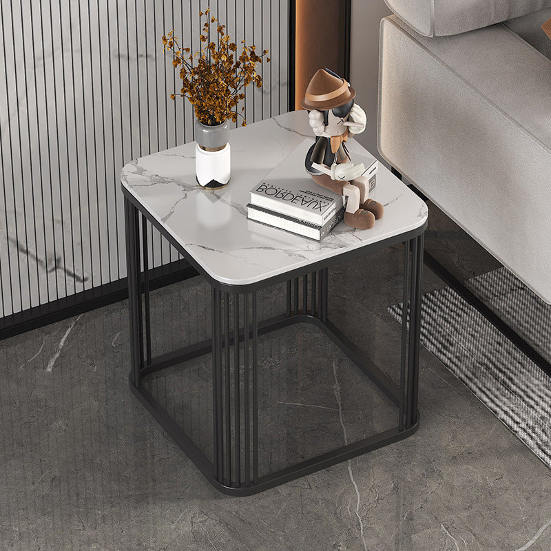 Table basse carrée moderne minimaliste en métal avec plateau en pierre pour salon 