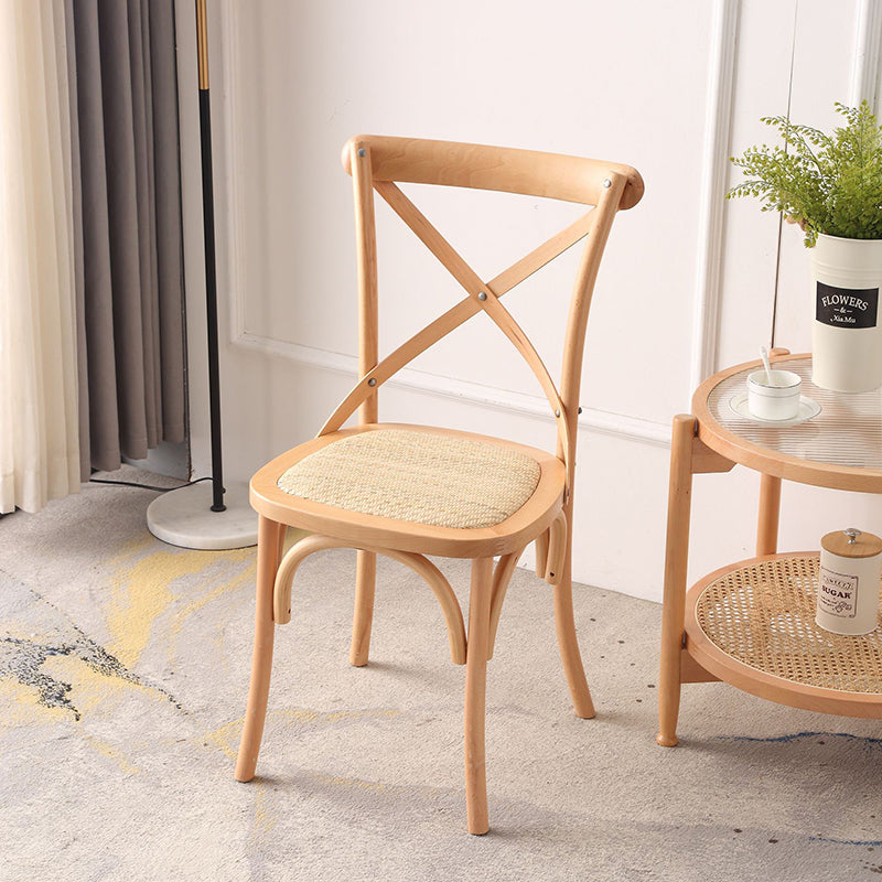 Traditioneller rustikaler Weben Rattan Holz Schwamm runder rechteckiger Esszimmerstuhl Rückenlehne für Esszimmer 