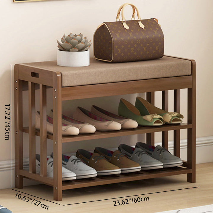 Rangement à chaussures moderne minimaliste en tissu rectangulaire en bambou et rotin à 2 étagères pour entrées 