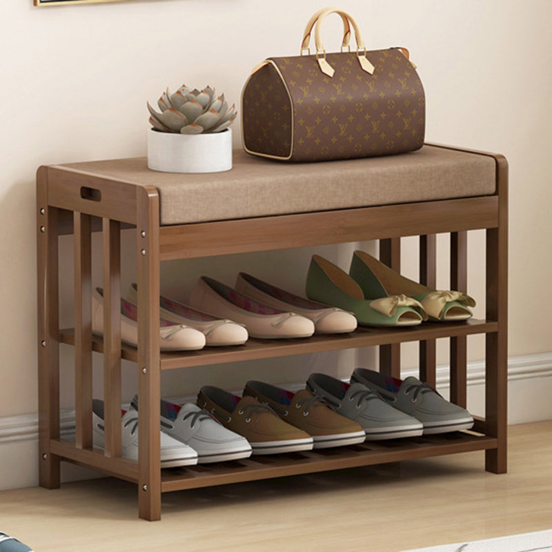 Rangement à chaussures moderne minimaliste en tissu rectangulaire en bambou et rotin à 2 étagères pour entrées 