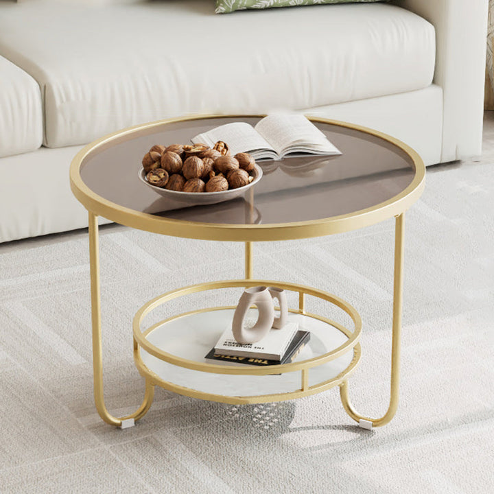Table basse ronde en verre strié à la simplicité moderne, à deux niveaux, pour le salon 