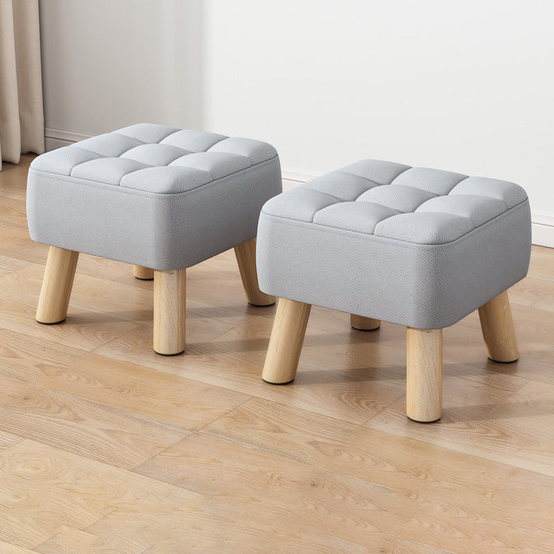 Moderner minimalistischer quadratischer Hocker aus Baumwoll-Leinen und Massivholz für das Wohnzimmer 