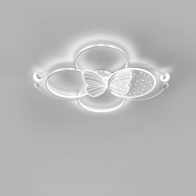 Luz de techo LED empotrada de hierro acrílico creativa contemporánea con mariposa para dormitorio 