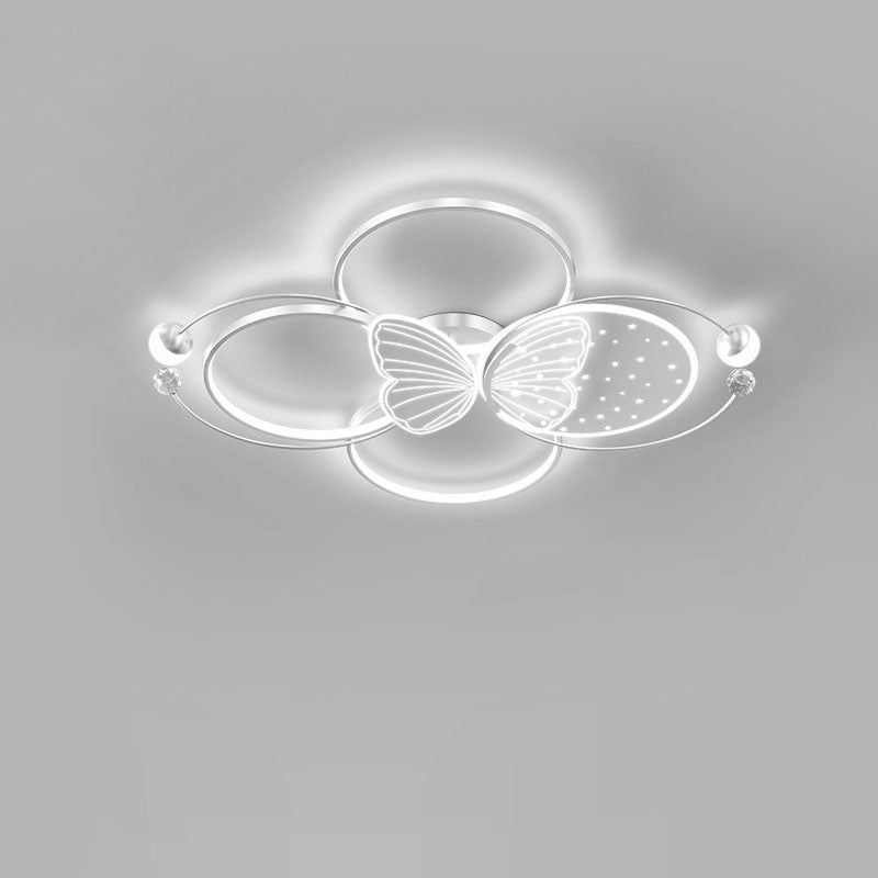 Luz de techo LED empotrada de hierro acrílico creativa contemporánea con mariposa para dormitorio 