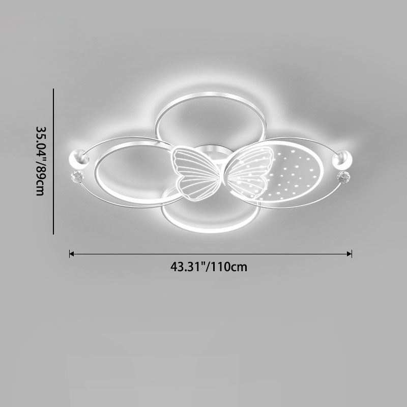 Luz de techo LED empotrada de hierro acrílico creativa contemporánea con mariposa para dormitorio 