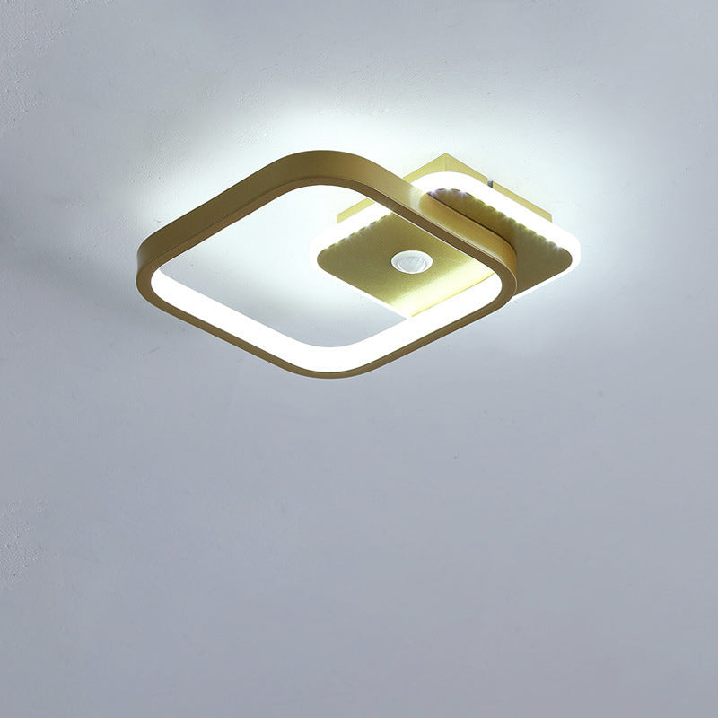 Plafonnier LED en fer aluminium PVC à montage affleurant rhombique rond minimaliste moderne pour salon 