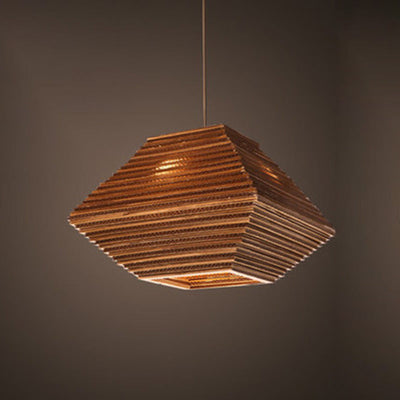 Zeitgenössische Retro Papier elliptische sphärische Glocke Trapez Halbkreis polygonale 1-Licht Pendelleuchte für Esszimmer 
