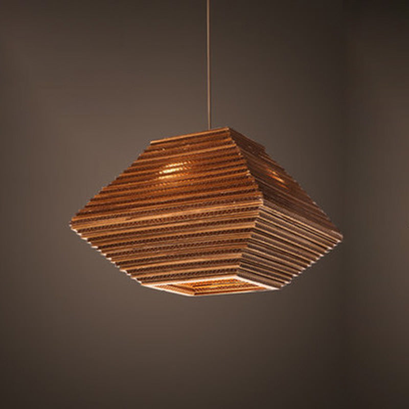 Zeitgenössische Retro Papier elliptische sphärische Glocke Trapez Halbkreis polygonale 1-Licht Pendelleuchte für Esszimmer 