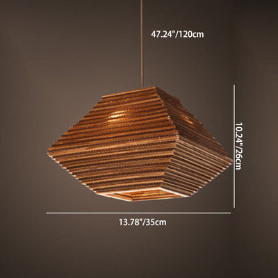 Zeitgenössische Retro Papier elliptische sphärische Glocke Trapez Halbkreis polygonale 1-Licht Pendelleuchte für Esszimmer 