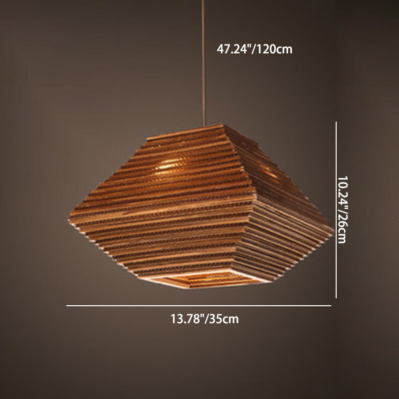 Zeitgenössische Retro Papier elliptische sphärische Glocke Trapez Halbkreis polygonale 1-Licht Pendelleuchte für Esszimmer 