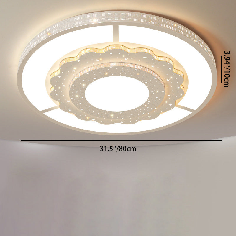 Zeitgenössische Einfachheit Sternenhimmel Dekor Blume Rand Acryl Runde Schatten LED Unterputz Deckenleuchte Für Wohnzimmer 