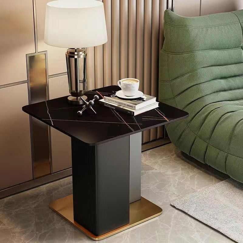 Contemporary Scandinavian Square Column Slate Microfiber Leather Wood Carbon Steel End Table For Living Room