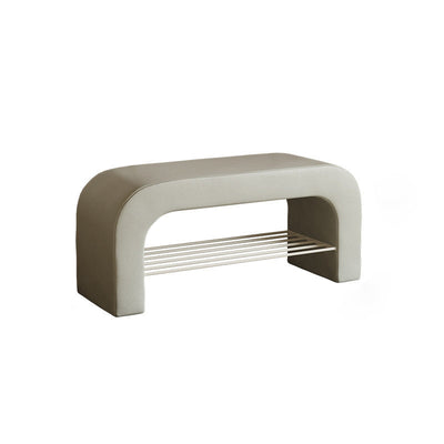 Banc de rangement moderne minimaliste en agneau rectangulaire long en cuir PU avec fer, 1 étagère pour les entrées 