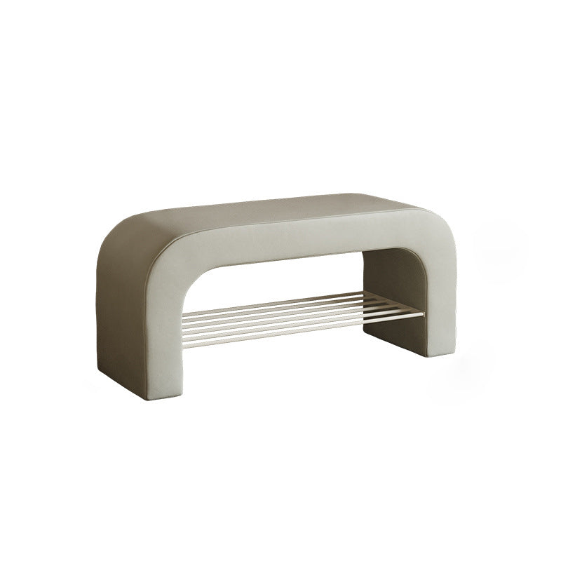 Banc de rangement moderne minimaliste en agneau rectangulaire long en cuir PU avec fer, 1 étagère pour les entrées 