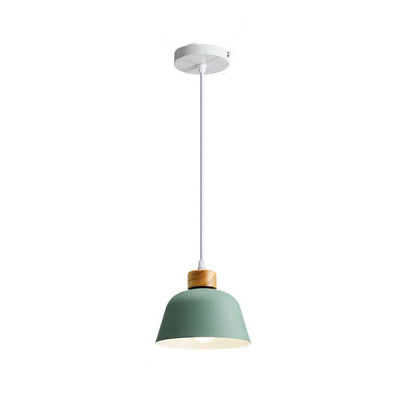 Modern Minimalist Round Aluminum Wood 1-Light Pendant Light For Dining Room