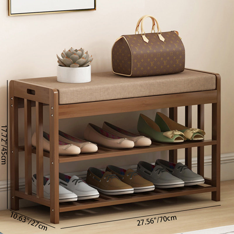 Rangement à chaussures moderne minimaliste en tissu rectangulaire en bambou et rotin à 2 étagères pour entrées 