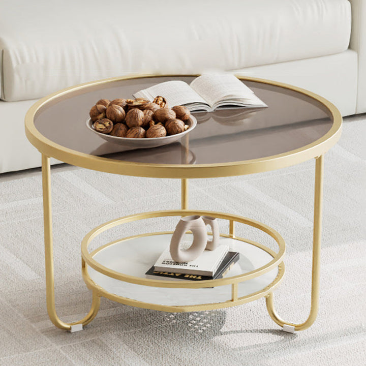 Table basse ronde en verre strié à la simplicité moderne, à deux niveaux, pour le salon 