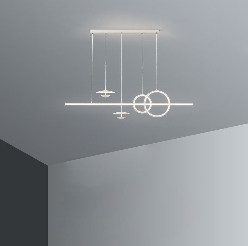 Moderne minimalistische Streifen Kegel Kreis Eisen Acryl LED Kronleuchter Insel Licht für Esszimmer 