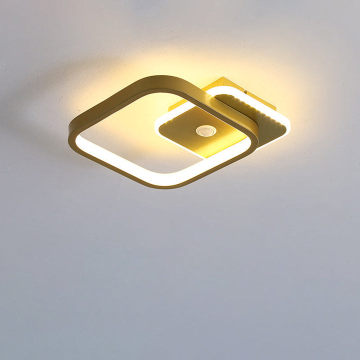 Plafonnier LED en fer aluminium PVC à montage affleurant rhombique rond minimaliste moderne pour salon 