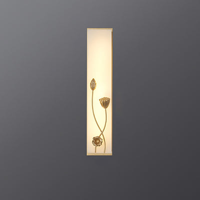 Applique murale LED traditionnelle en cuivre chinois marbre cubique feuille de bambou fleur de lotus ginkgo biloba pour chevet 