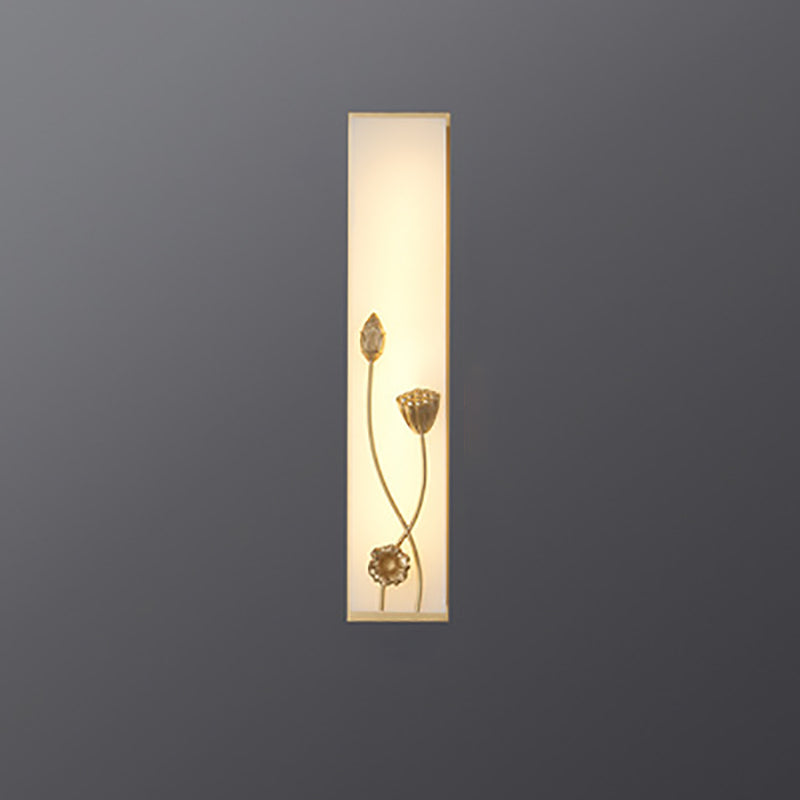 Applique murale LED traditionnelle en cuivre chinois marbre cubique feuille de bambou fleur de lotus ginkgo biloba pour chevet 