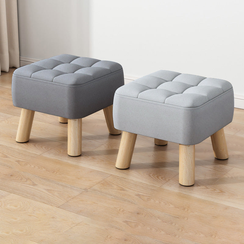 Moderner minimalistischer quadratischer Hocker aus Baumwoll-Leinen und Massivholz für das Wohnzimmer 