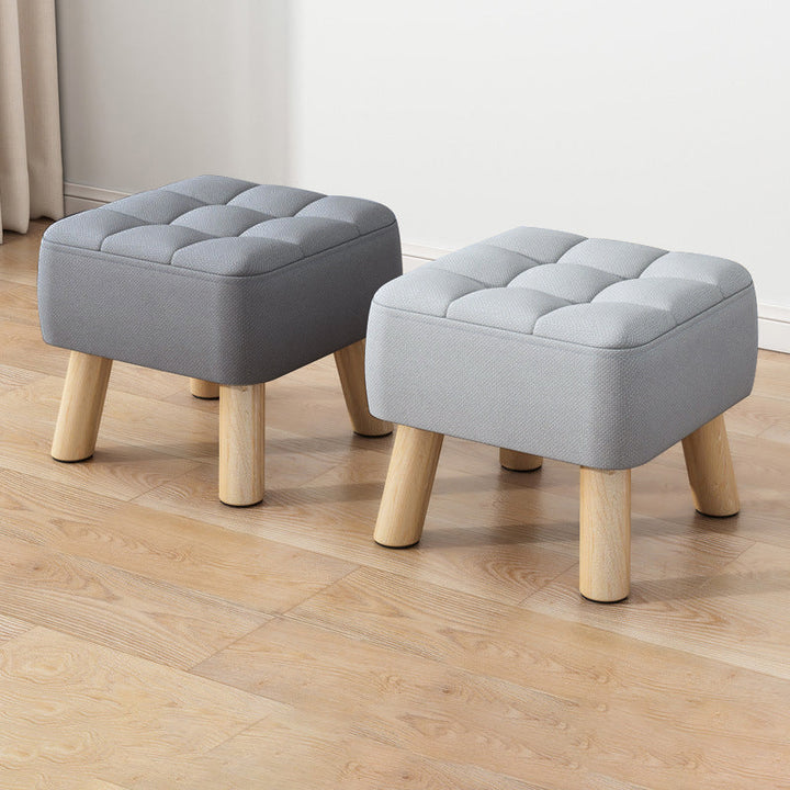 Moderner minimalistischer quadratischer Hocker aus Baumwoll-Leinen und Massivholz für das Wohnzimmer 