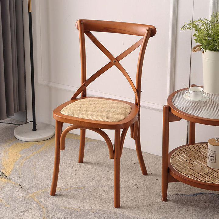 Traditioneller rustikaler Weben Rattan Holz Schwamm runder rechteckiger Esszimmerstuhl Rückenlehne für Esszimmer 