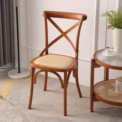 Dossier de chaise de salle à manger en rotin tissé rustique traditionnel en bois éponge rond rectangulaire 