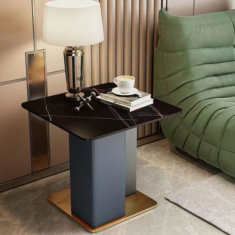 Contemporary Scandinavian Square Column Slate Microfiber Leather Wood Carbon Steel End Table For Living Room