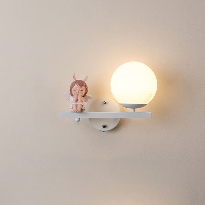 Zeitgenössische kreative Kinder Mädchen Einhorn Kugel Harz Eisen Glas 1-Licht Wandleuchte für Schlafzimmer 
